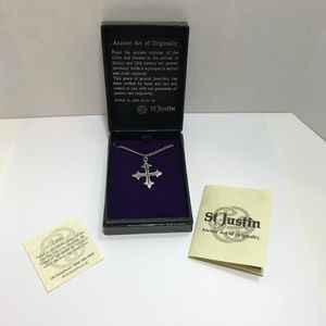 St Justin Gothic Celtic Pewter Cross 18" Necklace